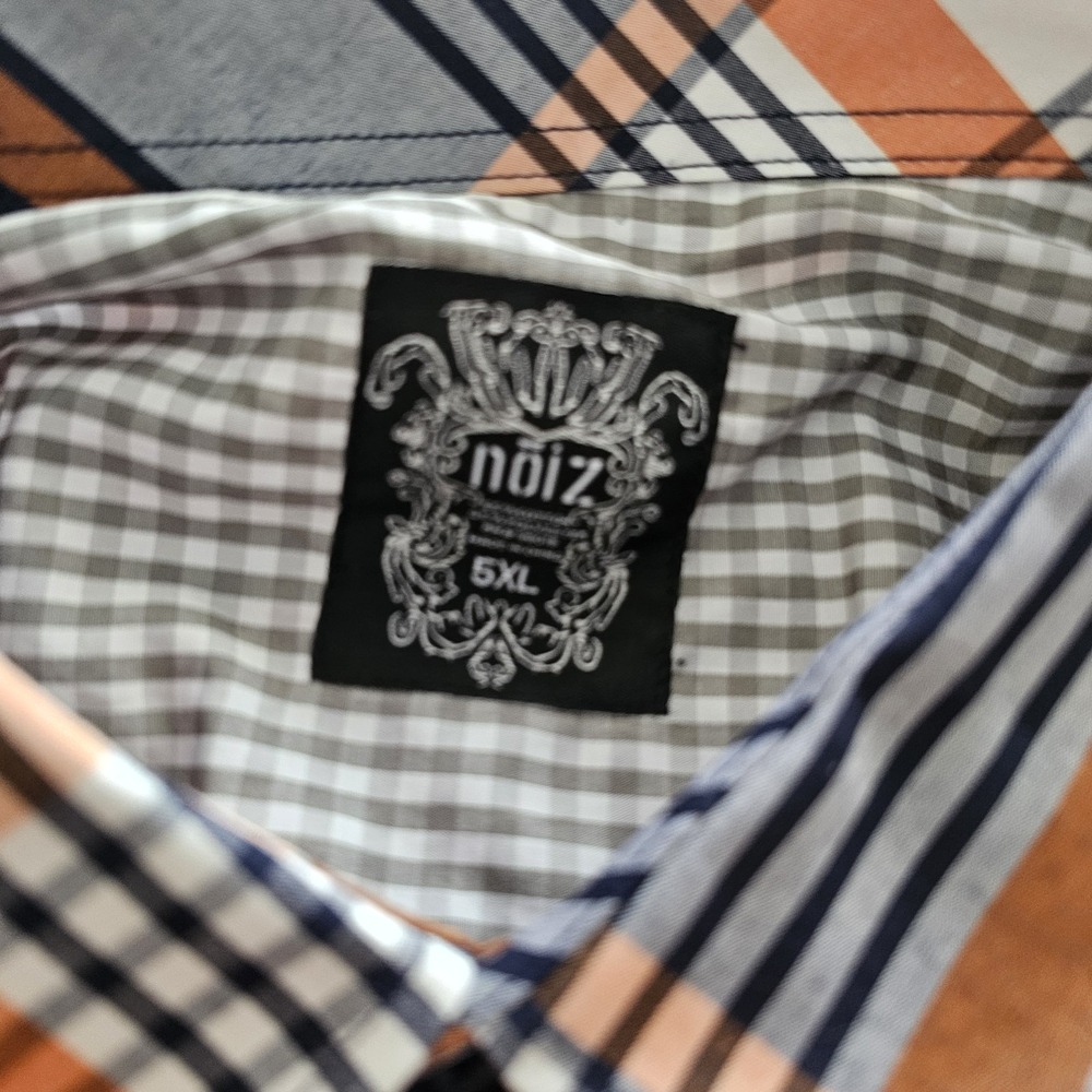 Noiz Black Orange/black Plaid Long Sleeve‎ Mens Button Up Shirt Nwt 5xl